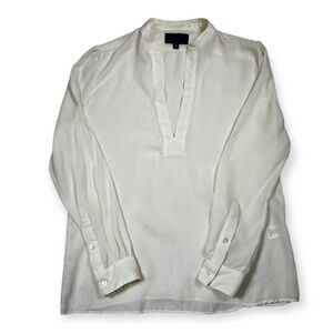 Nili Lotan 100% Silk Women's Cream Silk Blouse Long Sleeve V-Neck Size Small USA